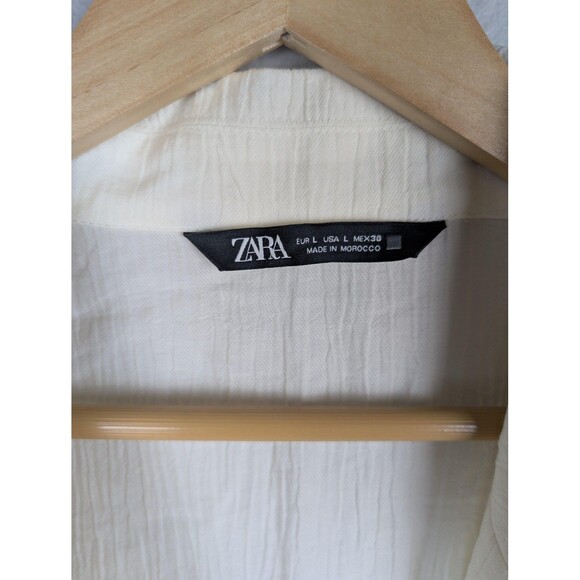 Zara Blazer Womens Large Textured Crinkle‎ Button Front Jacket Broken Button - Picture 3 of 9